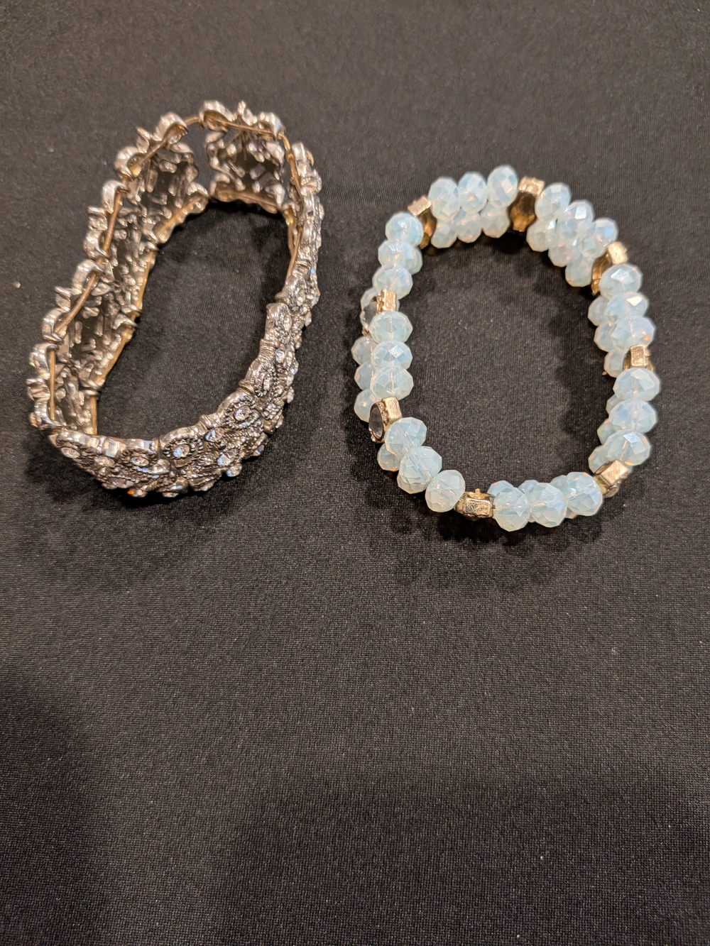 Delicate Opal-Effect Beaded Stretch Bracelet in Pale Blue Set Of 2